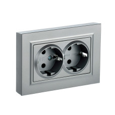 Розетка 2-я с заземлением шторки 16А в сборе РСш12-3-БрА алюминий IEK BRITE (BR-R24-16-K47-F) Розетка 2-я с заземлением шторки 16А в сборе РСш12-3-БрА алюминий IEK BRITE (BR-R24-16-K47-F)