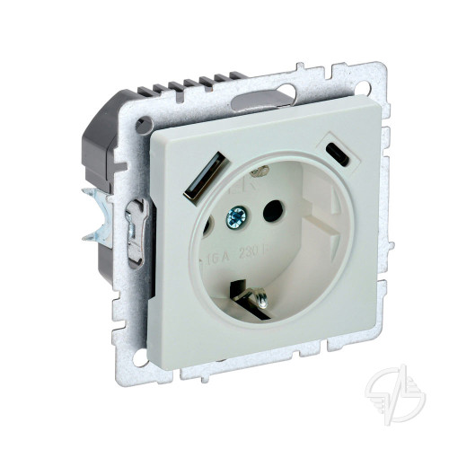 Розетка с заземлением шторки 16А с USB A+C 18Вт РЮш11-1-БрЖ жемчуг IEK BRITE (BR-R14-16-U22-018-K36)