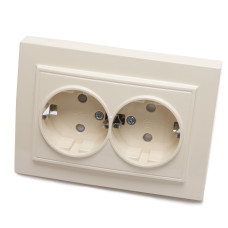 Розетка 2-местная с/з, STEKKER, PST16-9014-02, 250В, 16А с защитной шторкой, серия Эрна, слоновая кость (39240) Розетка 2-местная с/з, STEKKER, PST16-9014-02, 250В, 16А с защитной шторкой, серия Эрна, слоновая кость (39240)