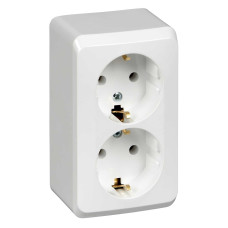 ЭТЮД Розетка двойная наружная с заземлением без шторок белая (PA16-007B) ЭТЮД Розетка двойная наружная с заземлением без шторок белая (PA16-007B)