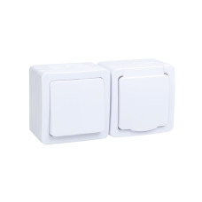 Блок выключатель 1-клавишный + розетка 1-местная с заземляющим контактом для открытой установки IP54 ГЕРМЕС PLUS IEK