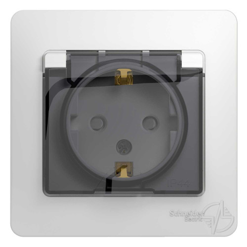 GLOSSA Розетка с заземлением со шторками с крышкой белая в сборе IP44 (GSL000148)