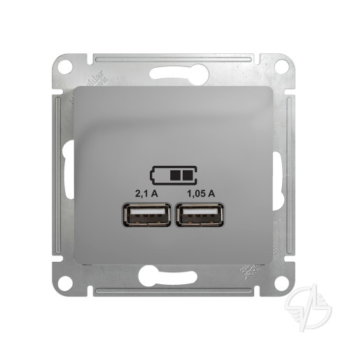 GLOSSA Розетка USB в рамку алюминий 5В/2100мА (GSL000333)