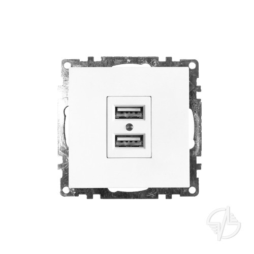 Розетка USB 2-местная (механизм), STEKKER GLS10-7115-01, 250B, 2,4А, серия Катрин, белый (39686)