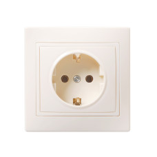 Розетка 1-местная РС10-3-ККм с заземляющим контактом без защитной шторки 16А КВАРТА кремовый IEK