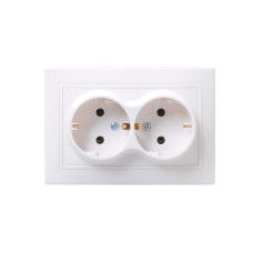 Розетка двойная КВАРТА с заземлением без шторок белая в сборе (ERK24-K01-16-DM)