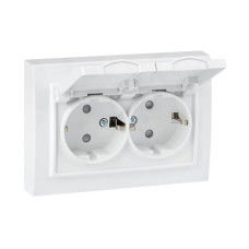 Минск Розетка 2-местная СП с/з с крышкой 16А белая с защ, штор, IP44 EKF (ERR16-129-200-44)