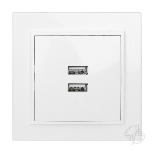 Минск Розетка USB 2-местная СП 2,1А белая EKF (ERR-2USB-100)