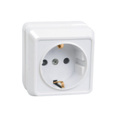 Розетка 1-местная для открытой установки РС20-3-ОБ с заземляющим контактом 16А ОКТАВА белый IEK