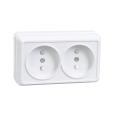 Розетка 2-местная для открытой установки РСш22-2-ОБ без заземляющего контакта с защитной шторкой 10А ОКТАВА белый IEK