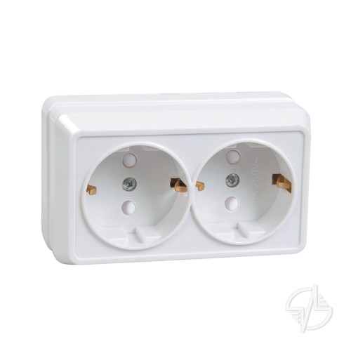 Розетка 2-местная для открытой установки РСш22-3-ОБ с заземляющим контактом с защитной шторкой 16А ОКТАВА белый IEK