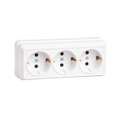 Розетка 3-местная для открытой установки РС23-3-ОБ с заземляющим контактом 16А ОКТАВА белый IEK