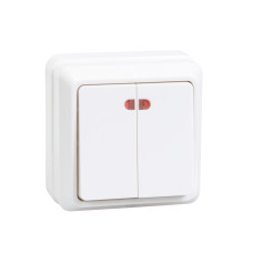 Выключатель 2-клавишный для открытой установки с индикацией ВС20-2-1-ОКм 10А ОКТАВА кремовый IEK