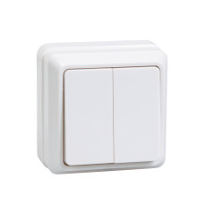 Выключатель 2-клавишный для открытой установки ВС20-2-0-ОКм 10А ОКТАВА кремовый IEK