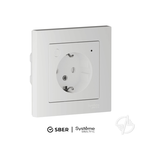 Розетка ATLASDESIGN SMART с заземлением со шторками Zigbee L+N 16А мех. белый Systeme Electric (ATN000145Z)