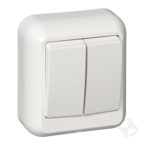 Выключатель двухклавишный наружный 250В 6А белый Systeme Electric Прима (A56-029-B)