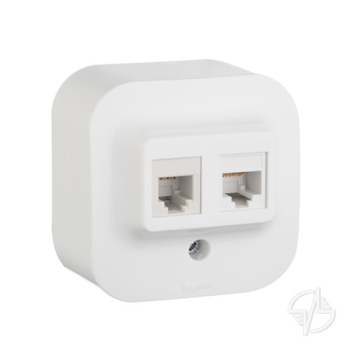 Quteo Розетка телефонная+компьютерная RJ11+RJ45 категория 5 UTP белая наружная (782221)