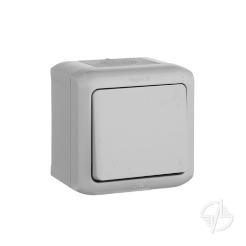 Выключатель одноклавишный, IP44 наружный, двухполюсный, серый (782339)