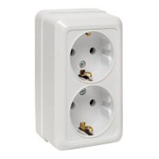 Рим Розетка 2-местная 16А с заземлением белая EKF (ENR16-128-10) Рим Розетка 2-местная 16А с заземлением белая EKF (ENR16-128-10)