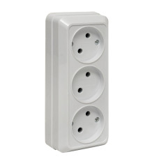 Рим Розетка 3-местная 10А без заземления белая EKF (ENR10-202-10) Рим Розетка 3-местная 10А без заземления белая EKF (ENR10-202-10)