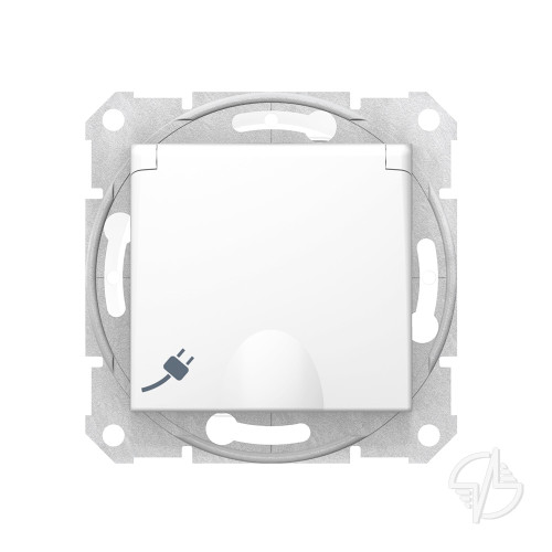 Sedna Розетка с заземлением со шторками с крышкой IP44 в рамку белая (SDN3100321)