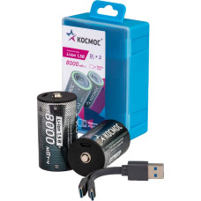 Аккумулятор 18650 Li-ion перезаряжаемый D R20 5300 мАч зарядка от USB Type-C с кабелем для быстрой зарядки блистер 2 штуки (KOCR20Li8000mWh2B)