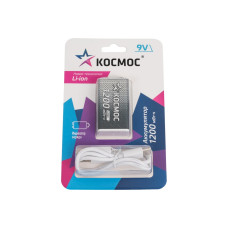 Аккумулятор 18650 Li-ion перезаряжаемый 9V Крона 1000 мАч зарядка от USB Type-C с кабелем для быстрой зарядки блистер 1 штуки (KOCLi9V1200mAh1BL)