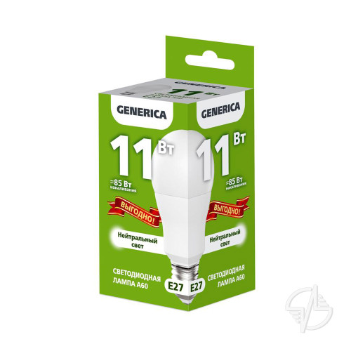 Лампа светодиодная A60 груша 11Вт 230В 4000К E27 GENERICA (LL-A60-11-230-40-E27-G)
