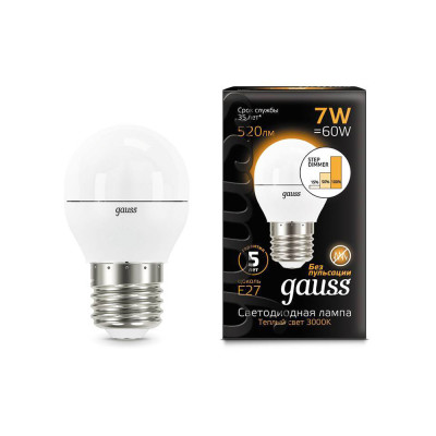 Лампа светодиодная Gauss LED 7вт, 230в,Е27,теплая, диммируемая  (105102107-S)
