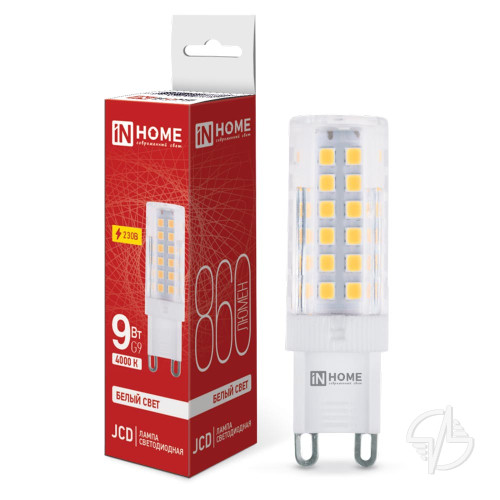 Лампа светодиодная JCD 9Вт капсульная прозрачная 4000К G9 860лм 230В IN HOME (4690612036380)