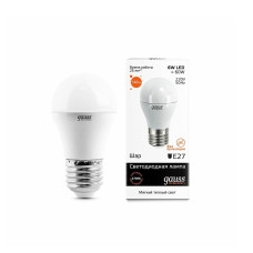 Лампа светодиодная LED 6вт 230в Е27 теплый матовый шар Gauss (53216)