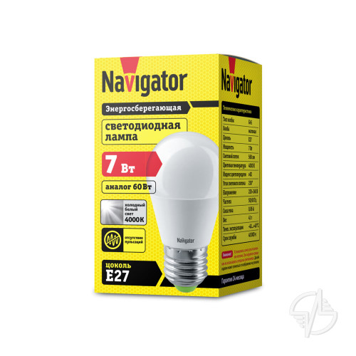 Лампа светодиодная LED 7вт E27 белый 4000K шар (94469 NLL-G45)