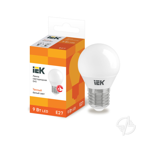 Лампа светодиодная LED 9вт E27 теплый-белый матовый шар ECO (LLE-G45-9-230-30-E27)