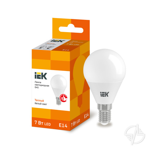 Лампа светодиодная LED 7вт E14 тепло-белый матовый шар ECO (LLE-G45-7-230-30-E14)