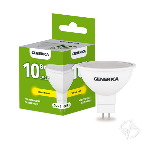 Лампа светодиодная MR16 софит 10Вт 230В 3000К GU5.3 GENERICA (LL-MR16-10-230-30-GU5-G)