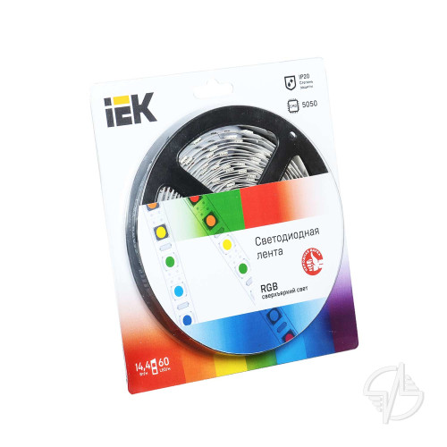 Лента светодиодная IEK блистер 12V 14.4W/m 60Led/m IP20 RGB 840lm/m 5м (интер) SMD5050 (LSR2-3-060-20-1-05)