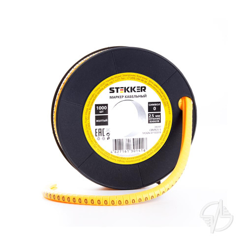Кабель-маркер "0" для провода сеч.1,5мм2 STEKKER CBMR15-0 , желтый, упаковка 1000 шт (39086)