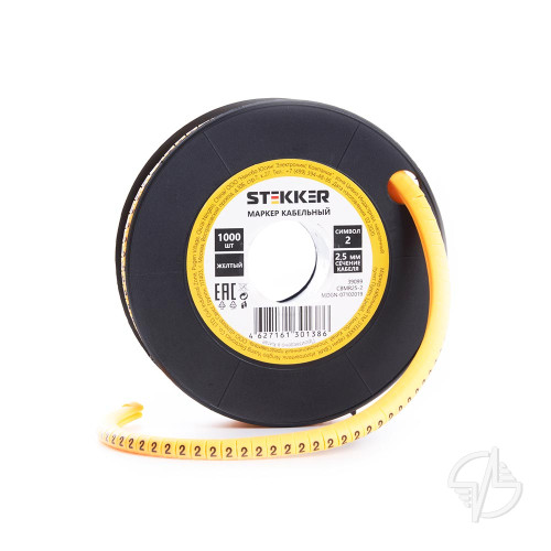 Кабель-маркер "2" для провода сеч.2,5мм2 STEKKER CBMR25-2 , желтый, упаковка 1000 шт (39099)