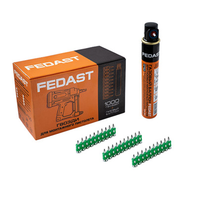 Гвозди 3.0x32 мм для монтажного пистолета усиленные Bullet point (1000шт/уп+газ) Fedast (fd3032egfc)