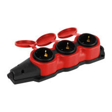 Колодка каучуковая с заземлением 3 розетки 16A IP44 красная KX-3e-RED-IP44 ЭРА (Б0068393)