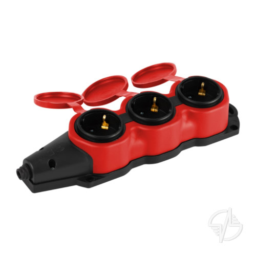 Колодка каучуковая с заземлением 3 розетки 16A IP44 красная KX-3e-RED-IP44 ЭРА (Б0068393)