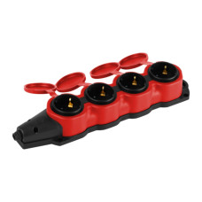 Колодка каучуковая с заземлением 4 розетки 16A IP44 красная KX-4e-RED-IP44 ЭРА (Б0068456)