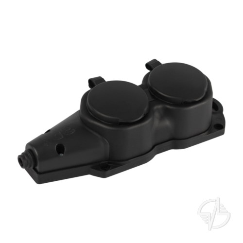 Колодка каучуковая с заземлением 2 розетки 16A IP44 черная KX-2e-B-IP44 ЭРА (Б0068451)