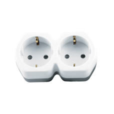 Разветвитель сетевой 2-местный с/з STEKKER ADP16-12-20, 250V,16A, ABS огнеустойчивый пластик, белый/серый (32870)
