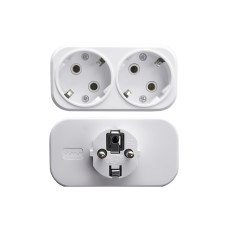 Разветвитель сетевой 2-местный с/з STEKKER ADP16-22-20 250V, 16A, ABS огнеустойчивый пластик, белый (39023)