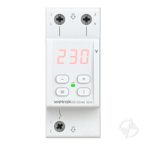 Реле напряжения однофазное, 32А, краcная индикация WELROK (D2-32 red)