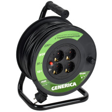 Удлинитель силовой УК30 с термозащитой 4 места 2P+PE/30м 3х1.5мм2 GENERICA (WKP20-16-04-30-G)