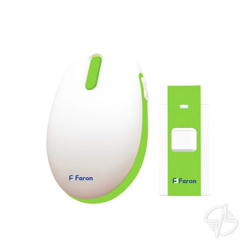 Звонок дверной беспроводной Feron E-375 Электрический 36 мелодии белый зеленый с питанием от батареек (23688)