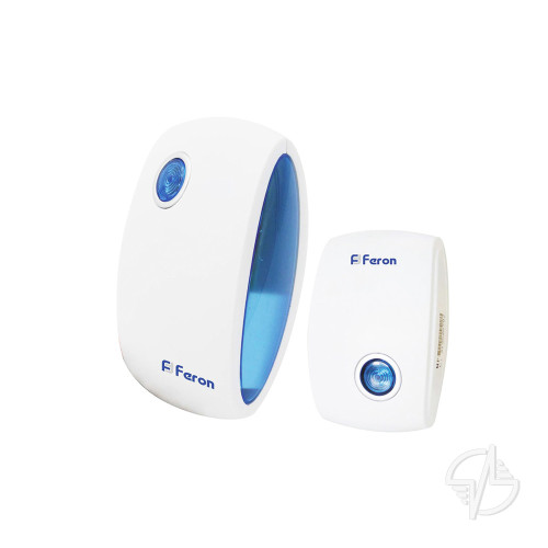 Звонок дверной беспроводной Feron E-376 Электрический 36 мелодии белый синий с питанием от батареек (23689)